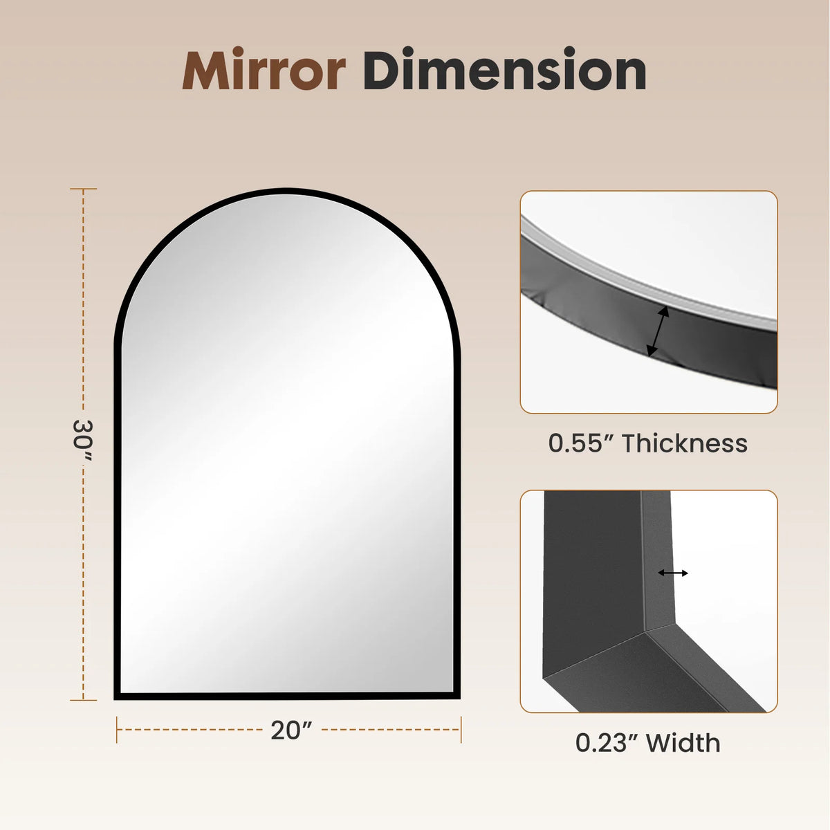 JHK Arched Metal Bathroom Mirror Modern Glass Wall Decor