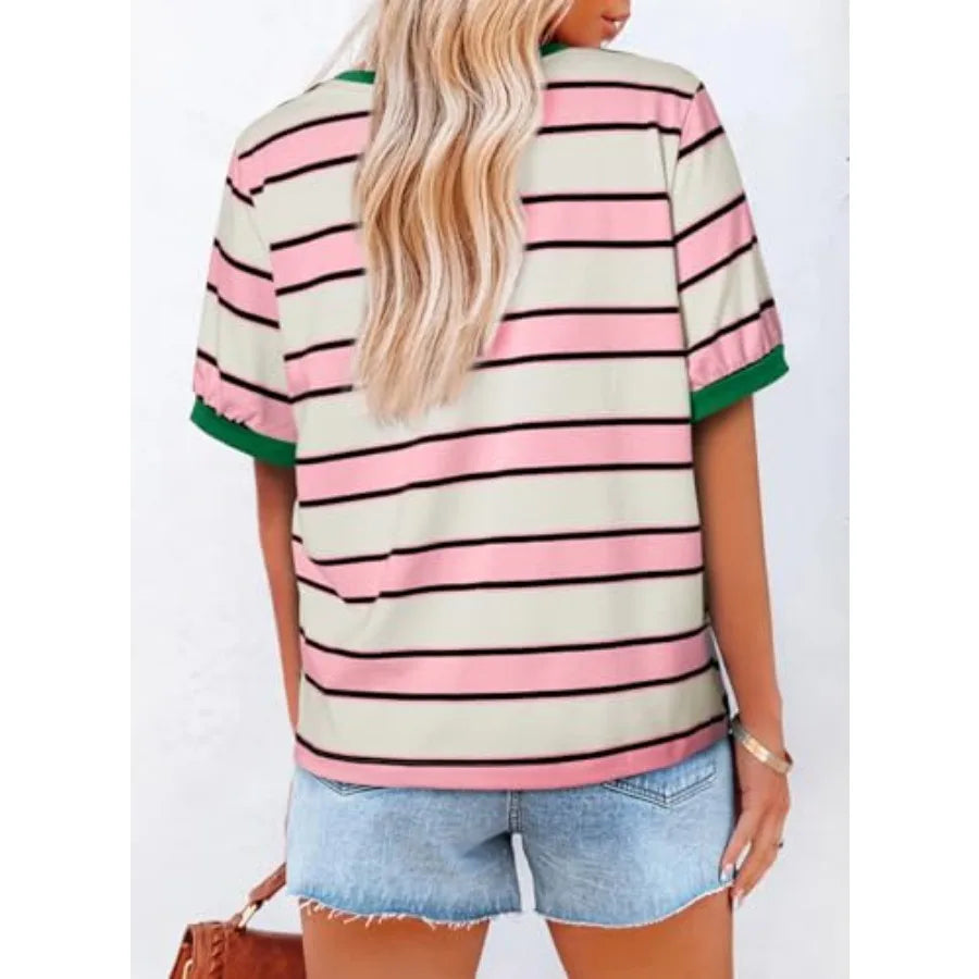 Women's Summer Striped Color Block Short Sleeve Fashion Tees