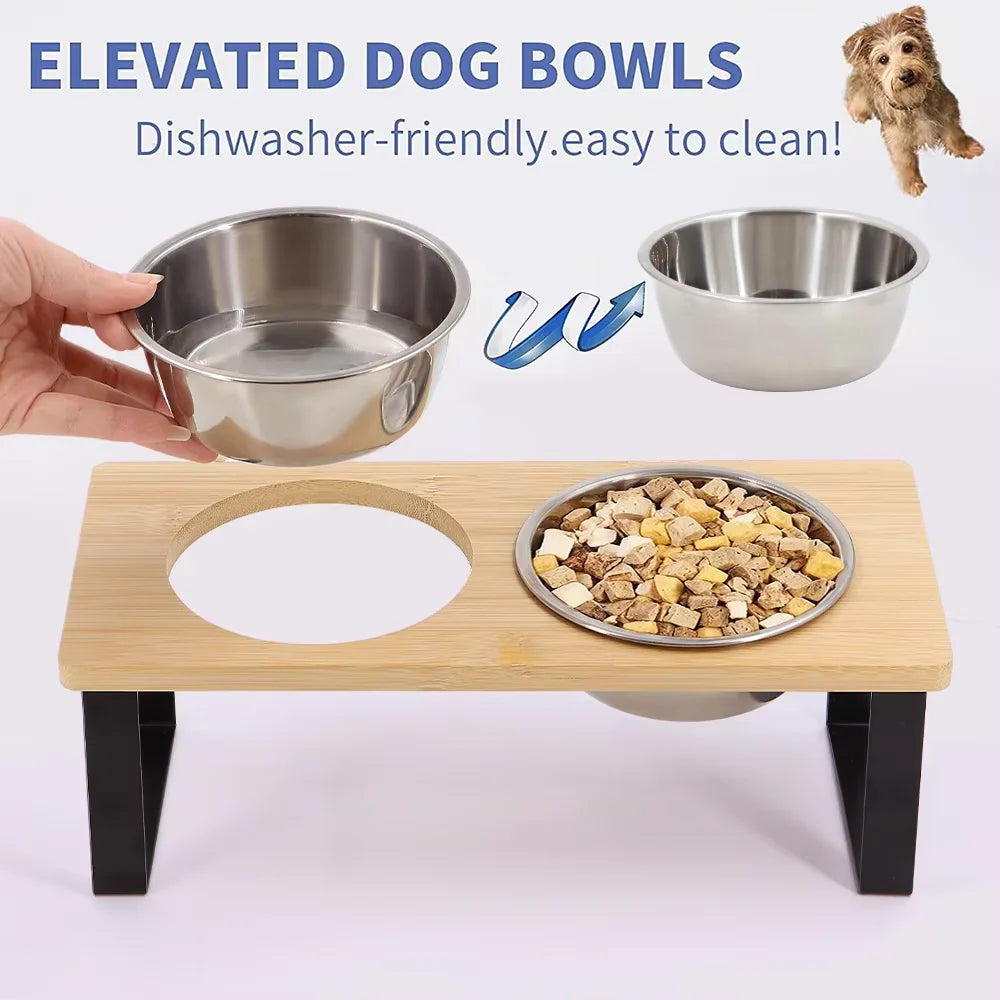 Elevated Cat Bowls Wooden Stand Anti Vomiting Stainless Steel Raised Meal Set For Cats