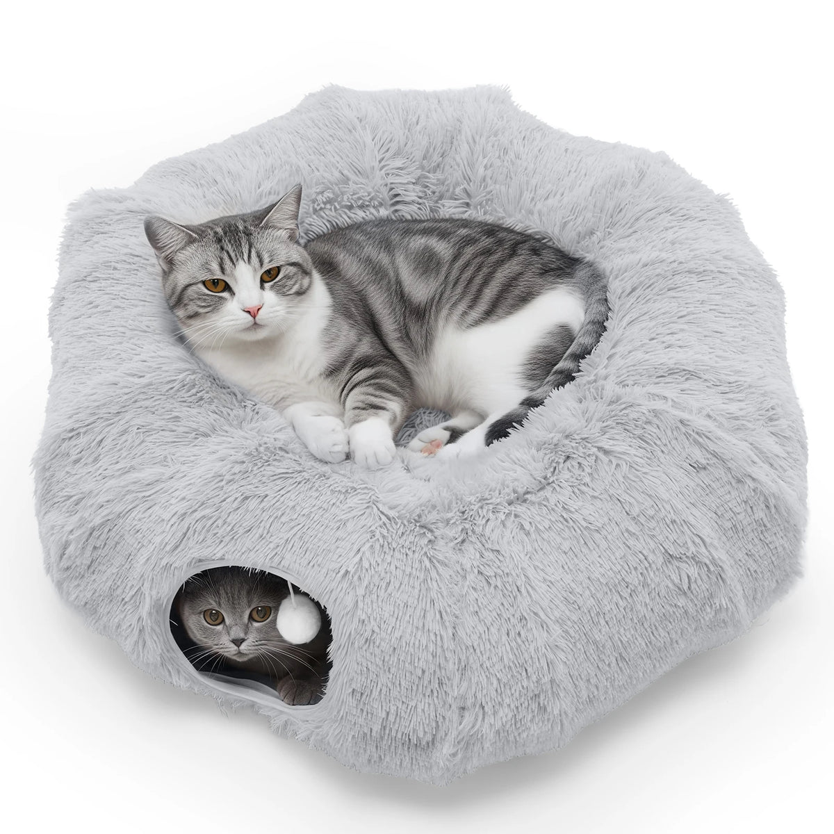 JHK Soft Plush Cat Tunnel Bed With Playground