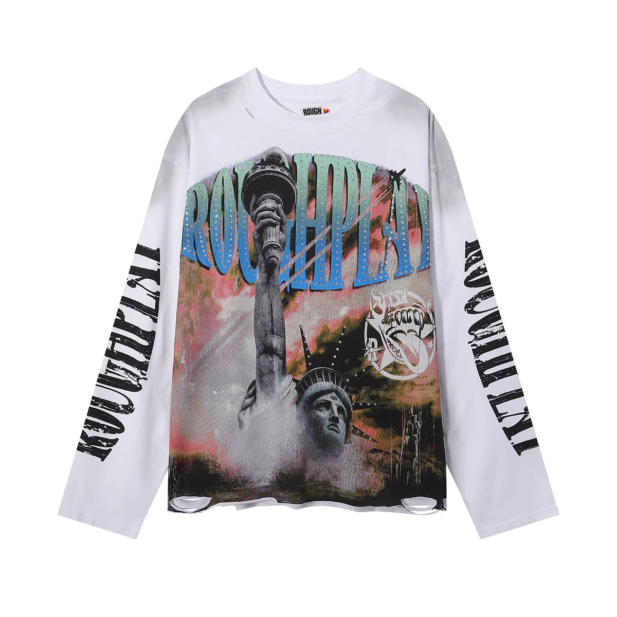 American Style Splicing Diamond Cotton Crew Neck T Shirt Unisex