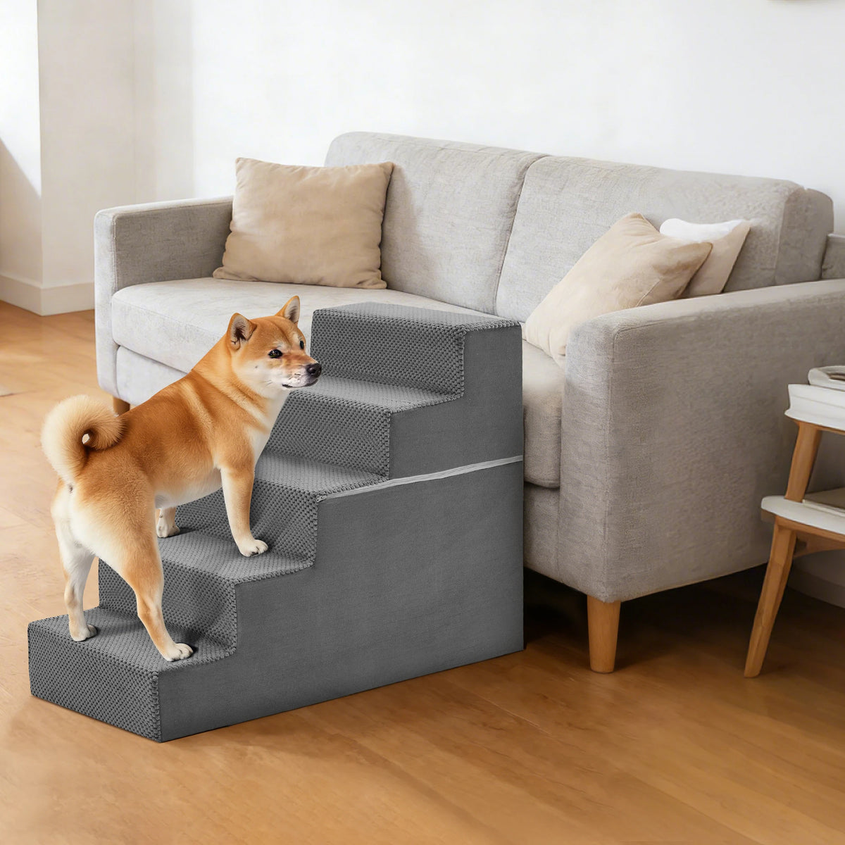 Jhk 3 To 5 Step Right Angled Foam Dog Stairs Ramp For Small Dogs