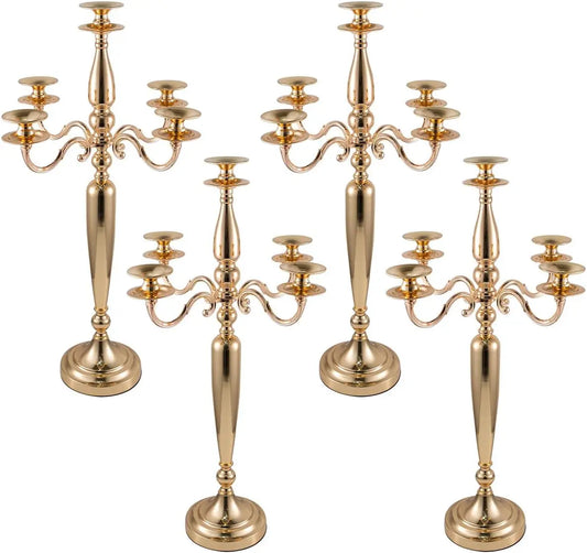 Vincigant 5 Arm Gold Metal Candelabra Candle Holder For Table Centerpieces