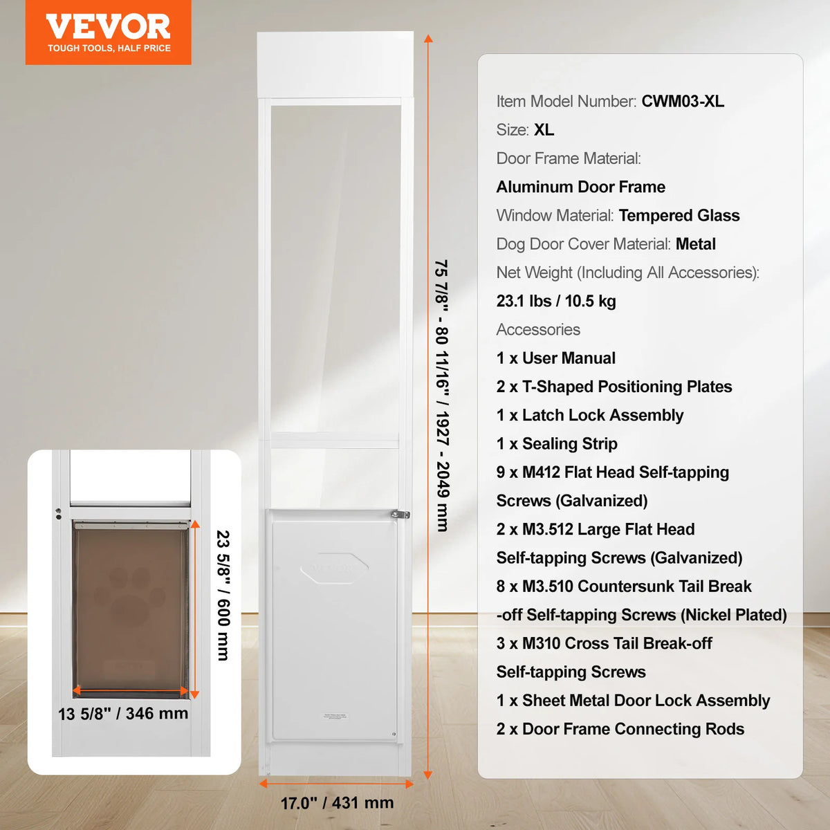 SucceBuy Adjustable Aluminum Sliding Glass Dog Door