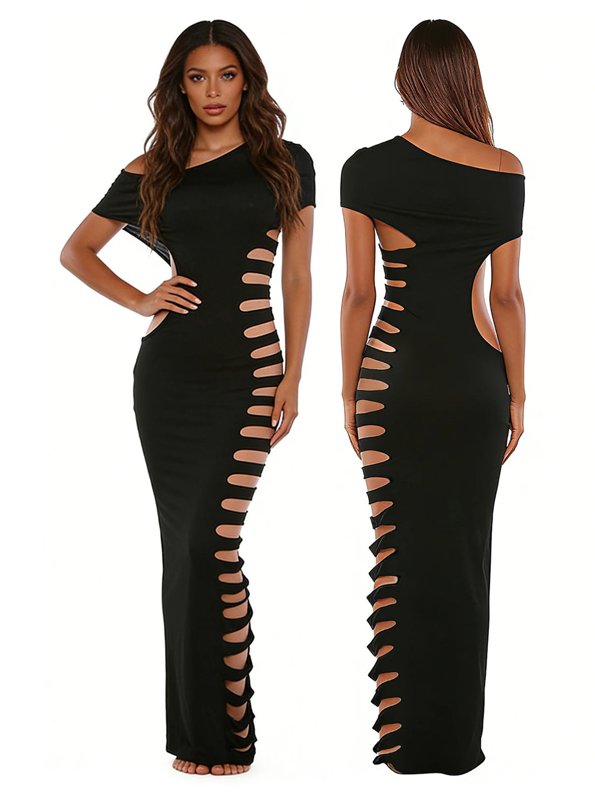 Elegant One Shoulder Bodycon Dress With Side Cutout Detail