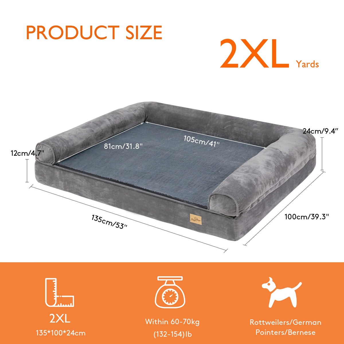 Bingopaw Orthopedic Extra Large Dog Bed With Washable Cotton Cover