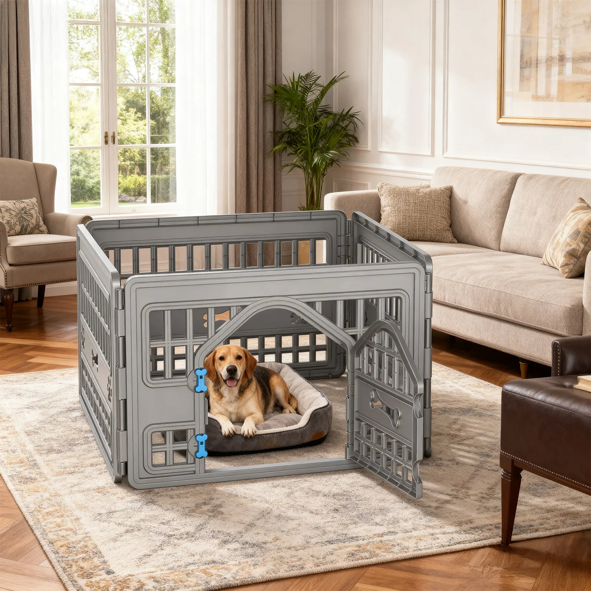 Foldable Plastic Pet Playpen For Indoor Or Outdoor Dog Exercise