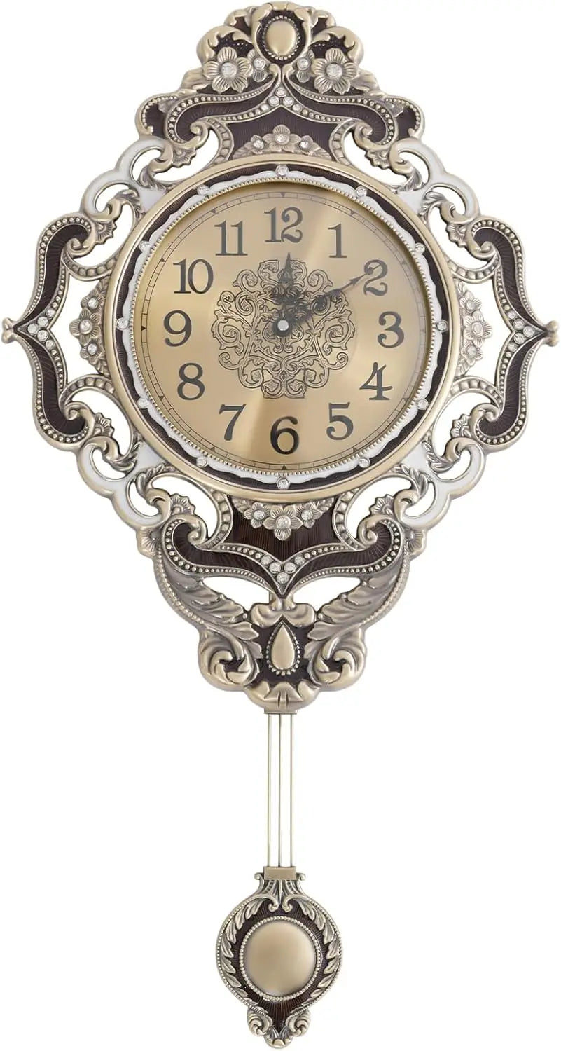Retro Metal Wall Clock With Swinging Pendulum And Silent Movement