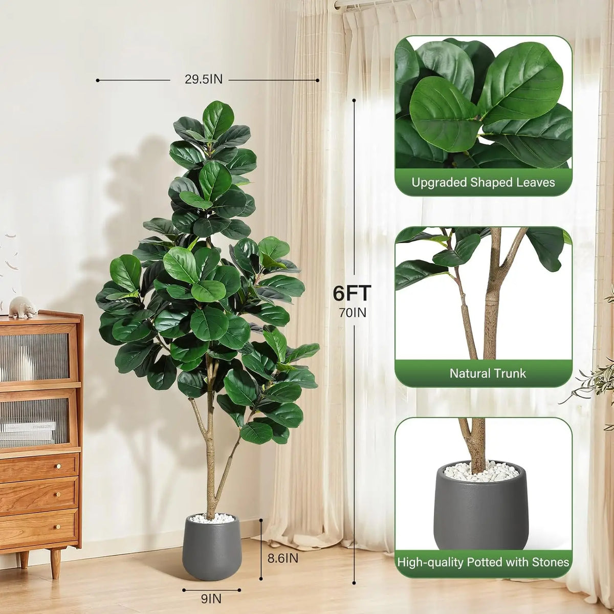 Himiss Realistic Artificial Fiddle Leaf Fig Tree In Planter Pot For Home Decor