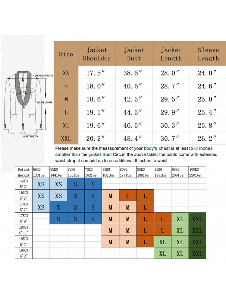 Men's Slim Fit Double Breasted Jacquard Suit Set