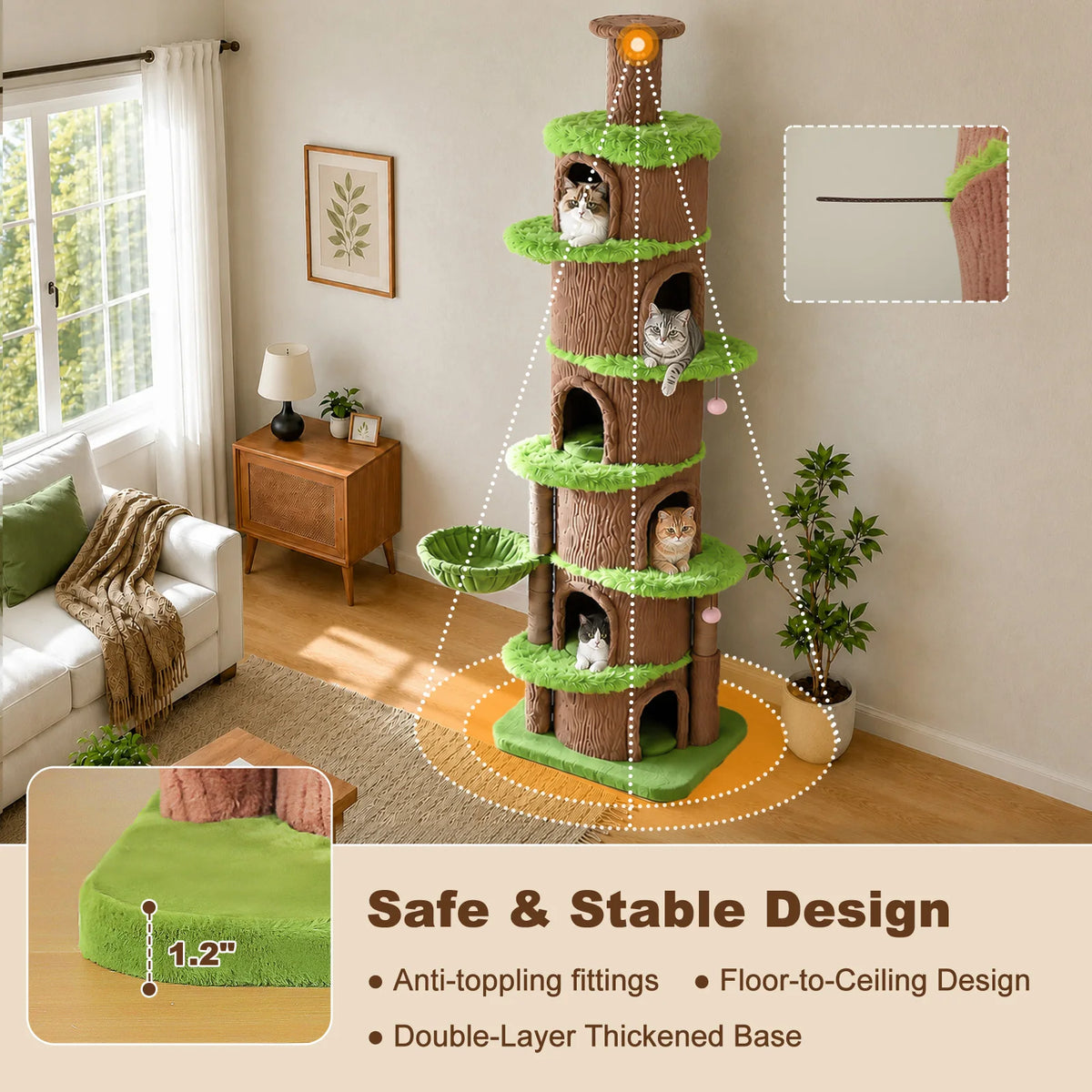 PAWZ Road Floor To Ceiling Cat Tower With Sisal Posts Hammock