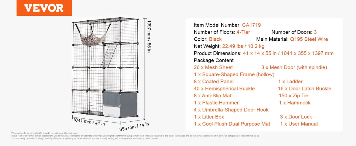 SucceBuy Detachable Metal Wire Cat Villa With Hammocks And Ramp