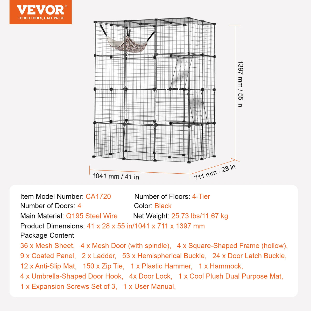 SucceBuy Detachable Metal Wire Cat Villa With Hammocks And Ramp