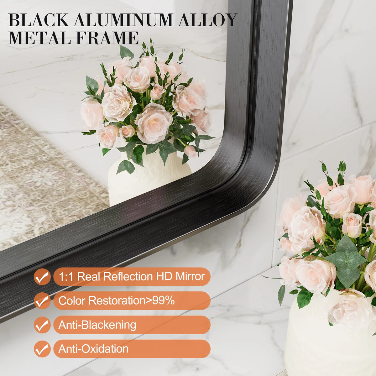 JHK Matte Metal Framed Modern Bathroom Vanity Mirror