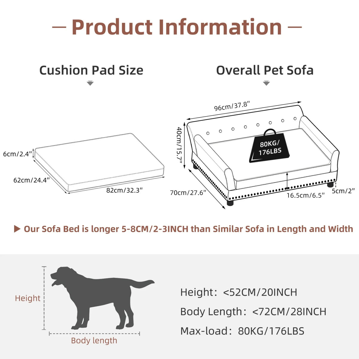 BINGOPAW Microfiber Leather Elevated Dog Sofa For Medium Large Pets