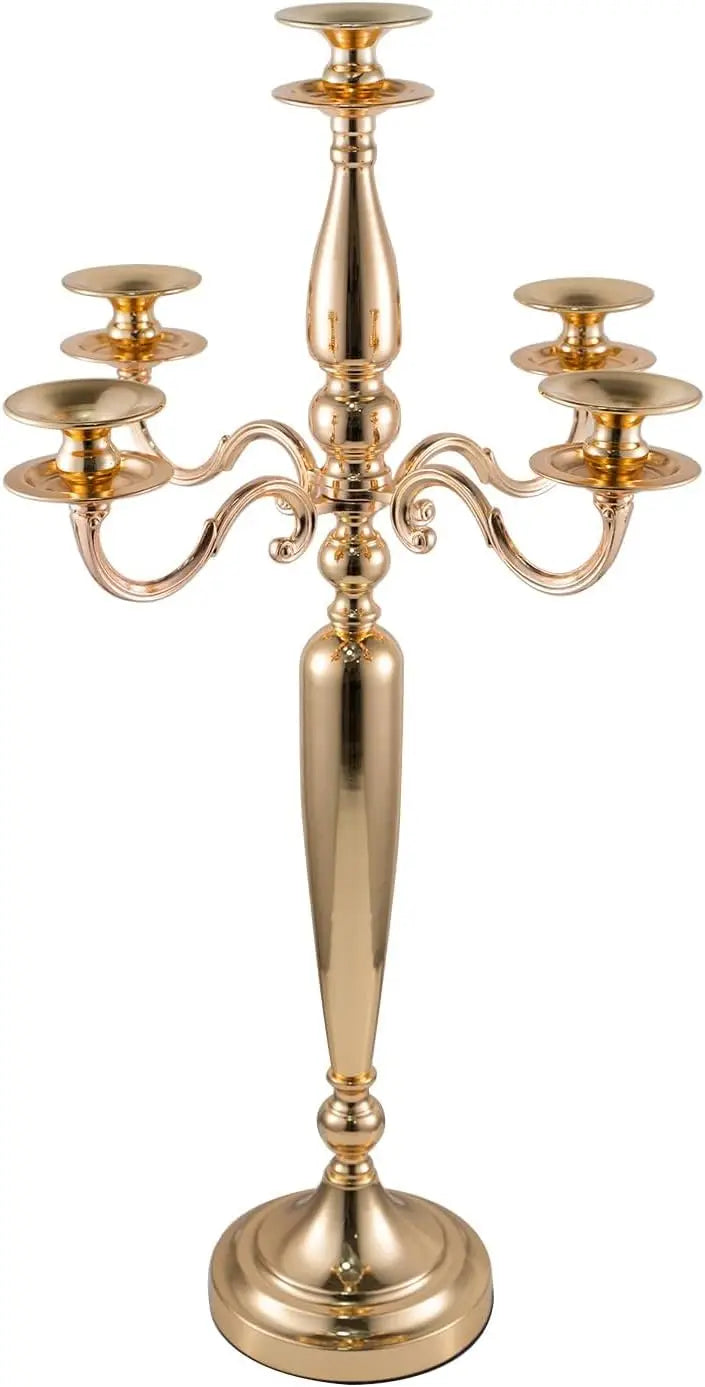 Vincigant 5 Arm Gold Metal Candelabra Candle Holder For Table Centerpieces