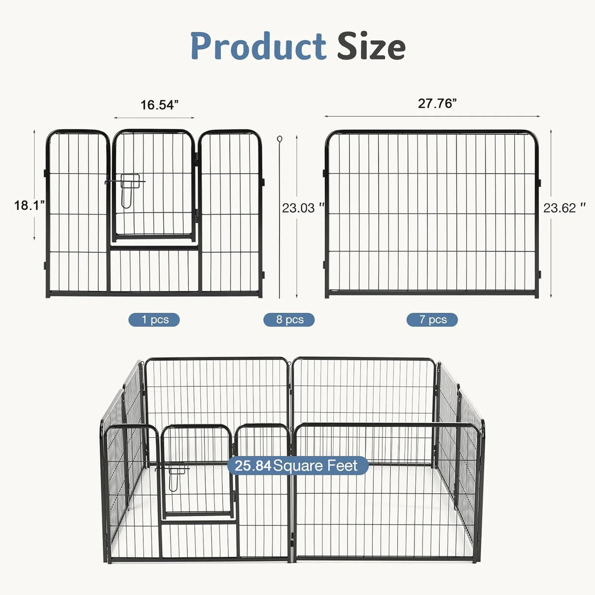 JHK Metal 8 Panel Dog Playpen Foldable Exercise Fence