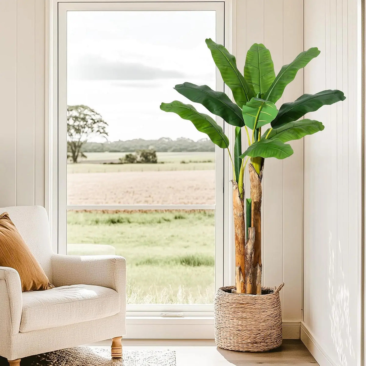 HmmiFt 5Ft Artificial Banana Tree In Grey Planter