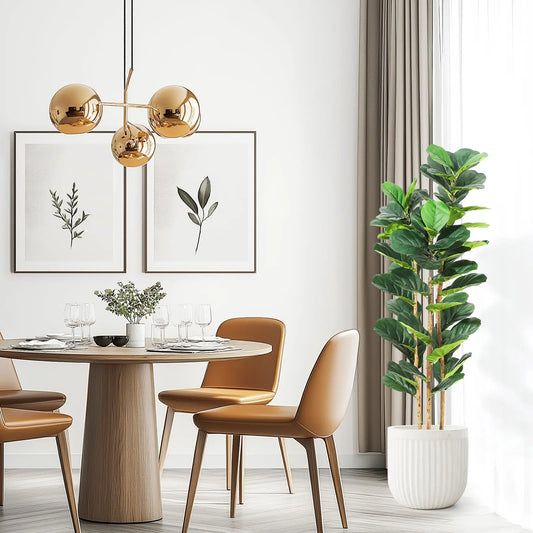 Artificial Fiddle Leaf Fig Tree White Planter Natural Wood Trunk Potted Moss