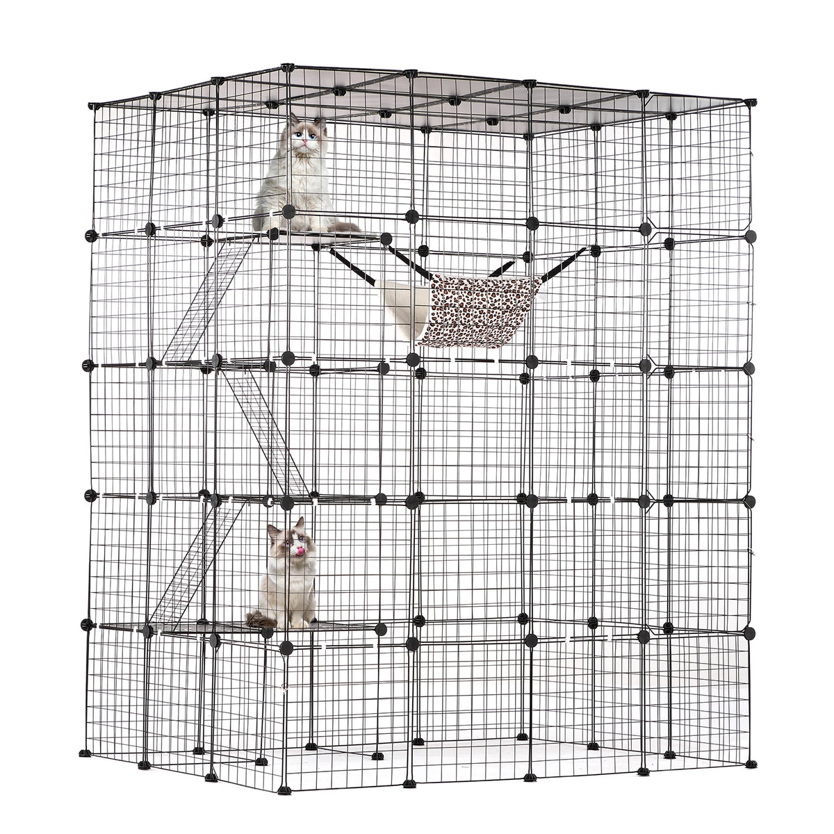 SucceBuy Detachable Metal Wire Cat Villa With Hammocks And Ramp