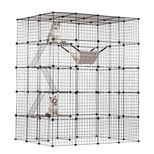 SucceBuy Detachable Metal Wire Cat Villa With Hammocks And Ramp
