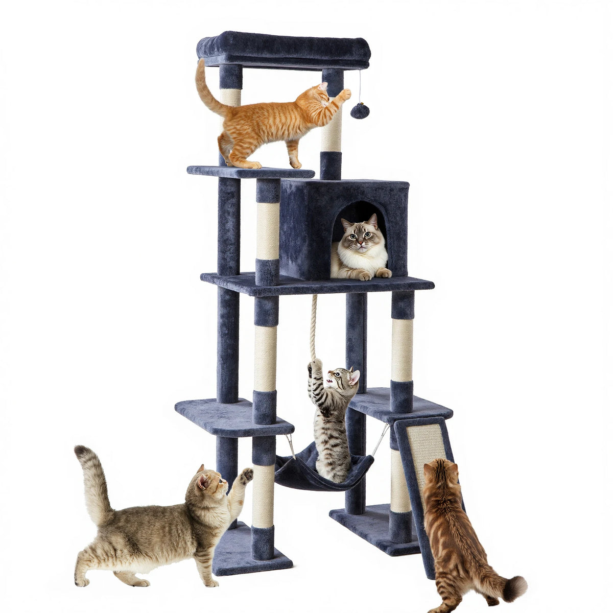 JHK Tall 63 Inch Multi-Level Cat Tree With Scratching Posts And House