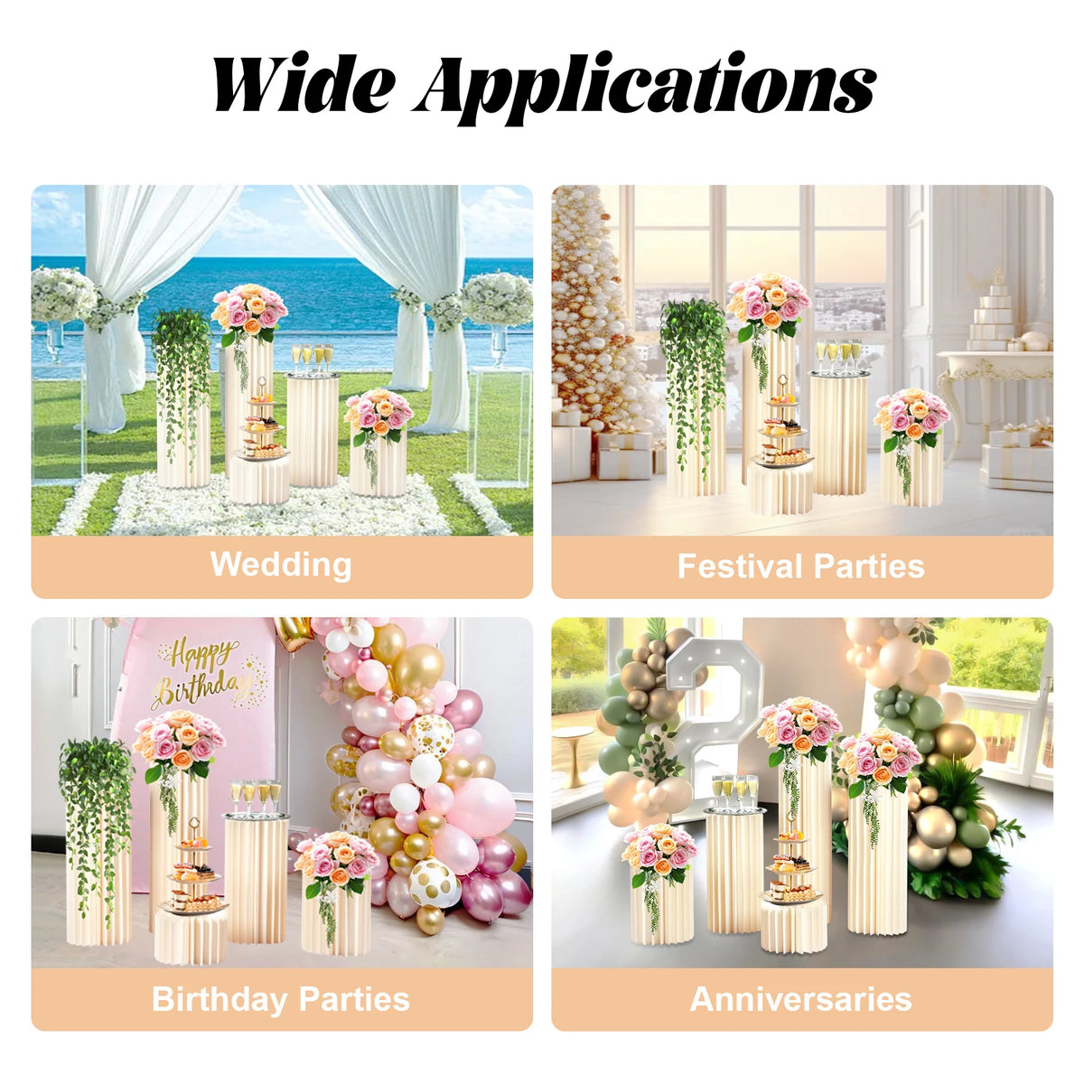 Pack Of 5 Foldable Cardboard Flower Stands For Wedding Centerpieces And Party Display