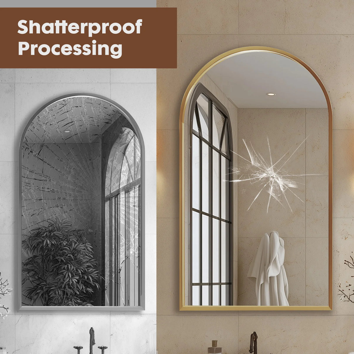 JHK Arched Metal Bathroom Mirror Modern Glass Wall Decor