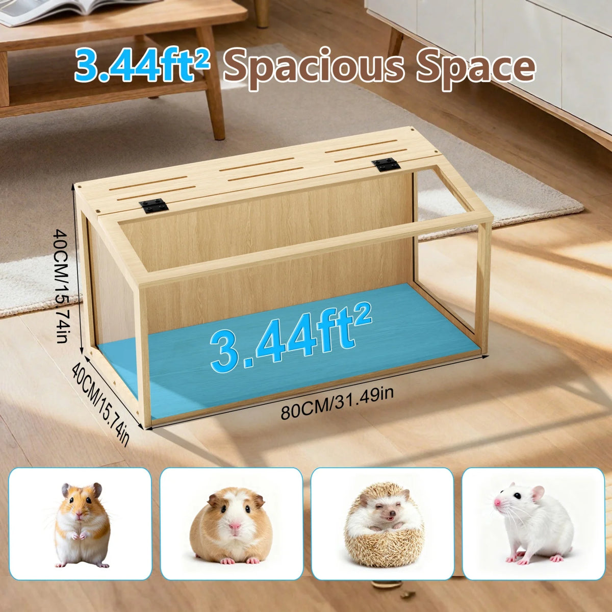 Wooden Small Pet Cage Featuring Tempered Glass And Integrated Led Lamp