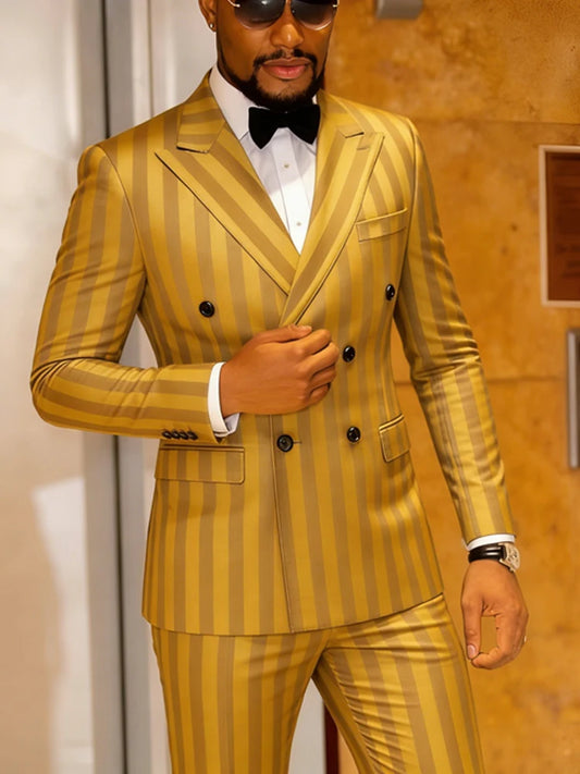 Men's Slim Fit Double Breasted Jacquard Suit Set