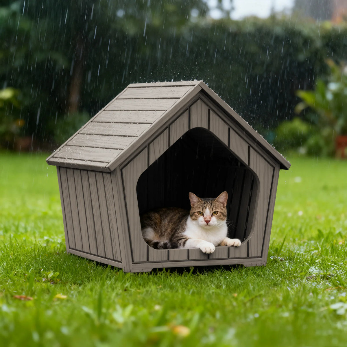Waterproof Gable Roof Plastic Pet House For Outdoor Use