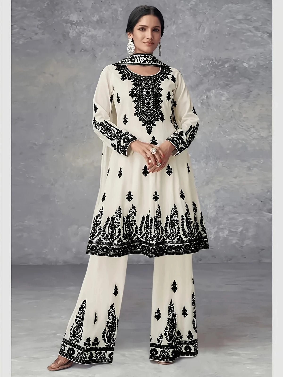 Women Plus Size Ethnic Style Three Piece Printed Outfit Set