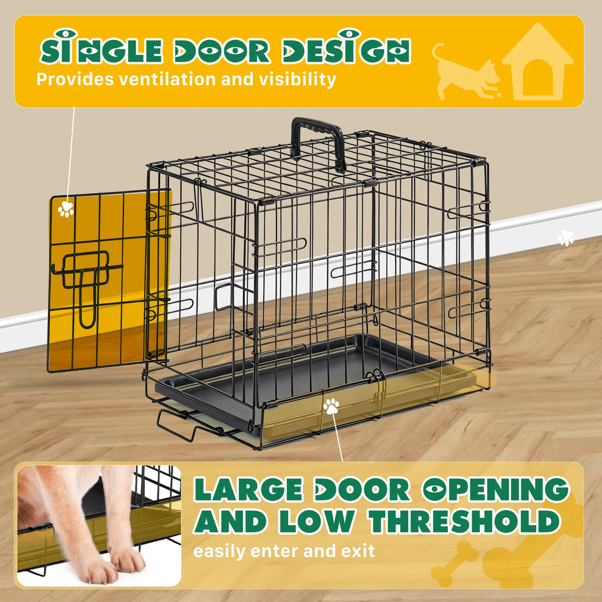 Jhk 18 Inch Single Door Metal Dog Crate With Tray