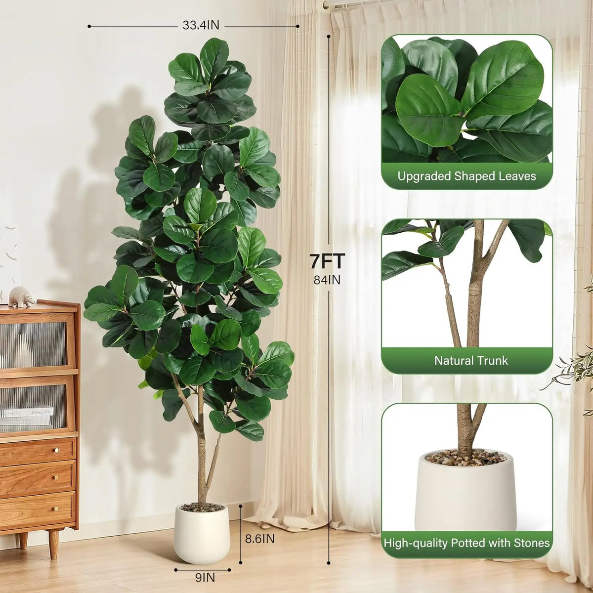 Himiss Artificial Fiddle Leaf Fig Tree In White Planter