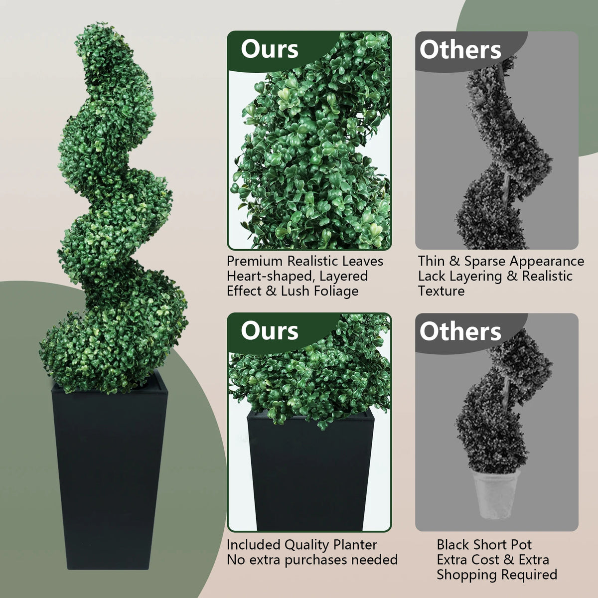 Olitree Artificial Boxwood Spiral Topiary Trees With Planter