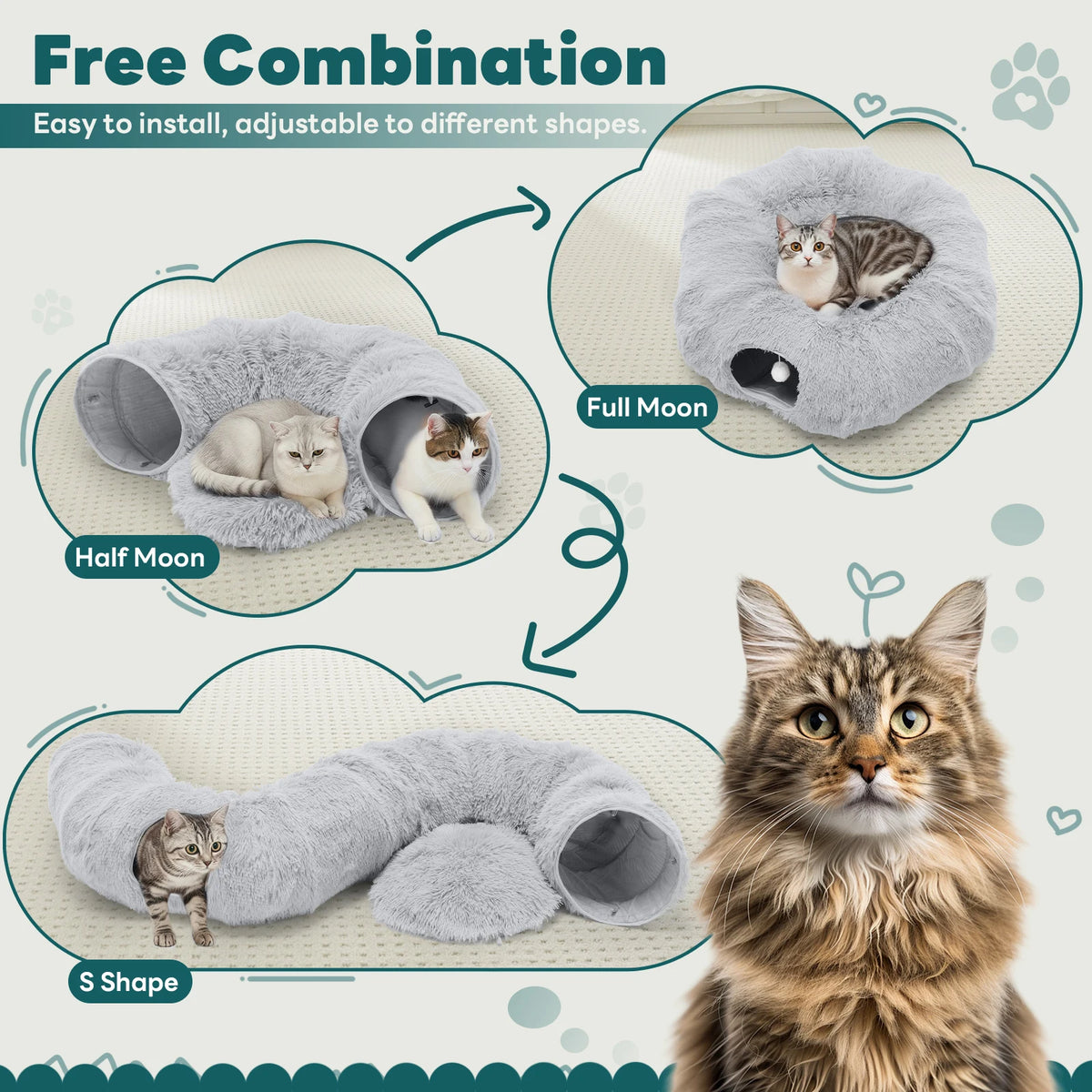 JHK Soft Plush Cat Tunnel Bed With Playground
