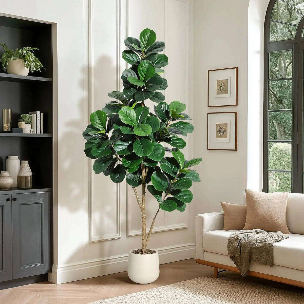 Himiss Artificial Fiddle Leaf Fig Tree In White Planter