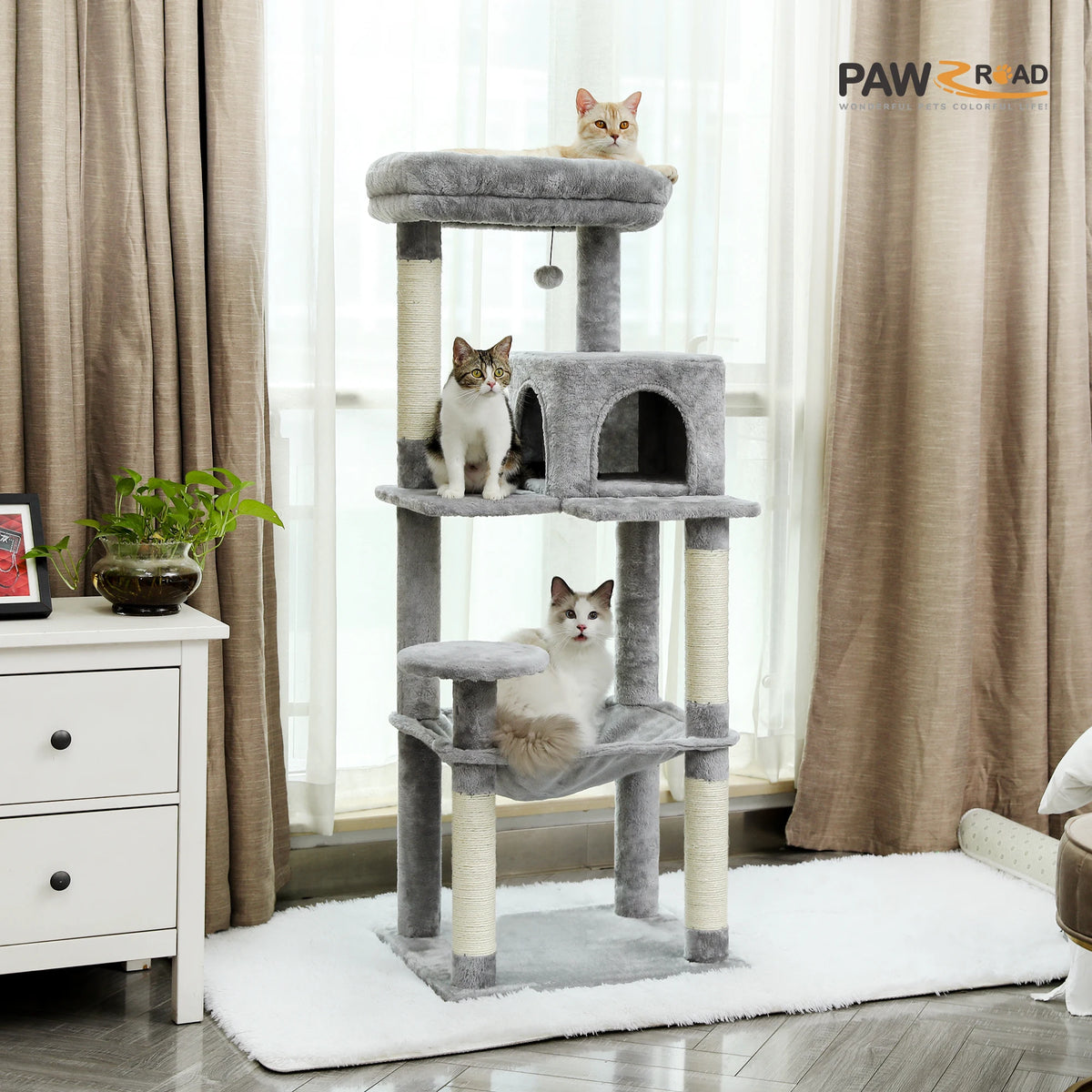 PAWZ Road 5 Level Cat Tree With Hammock And Sisal Posts