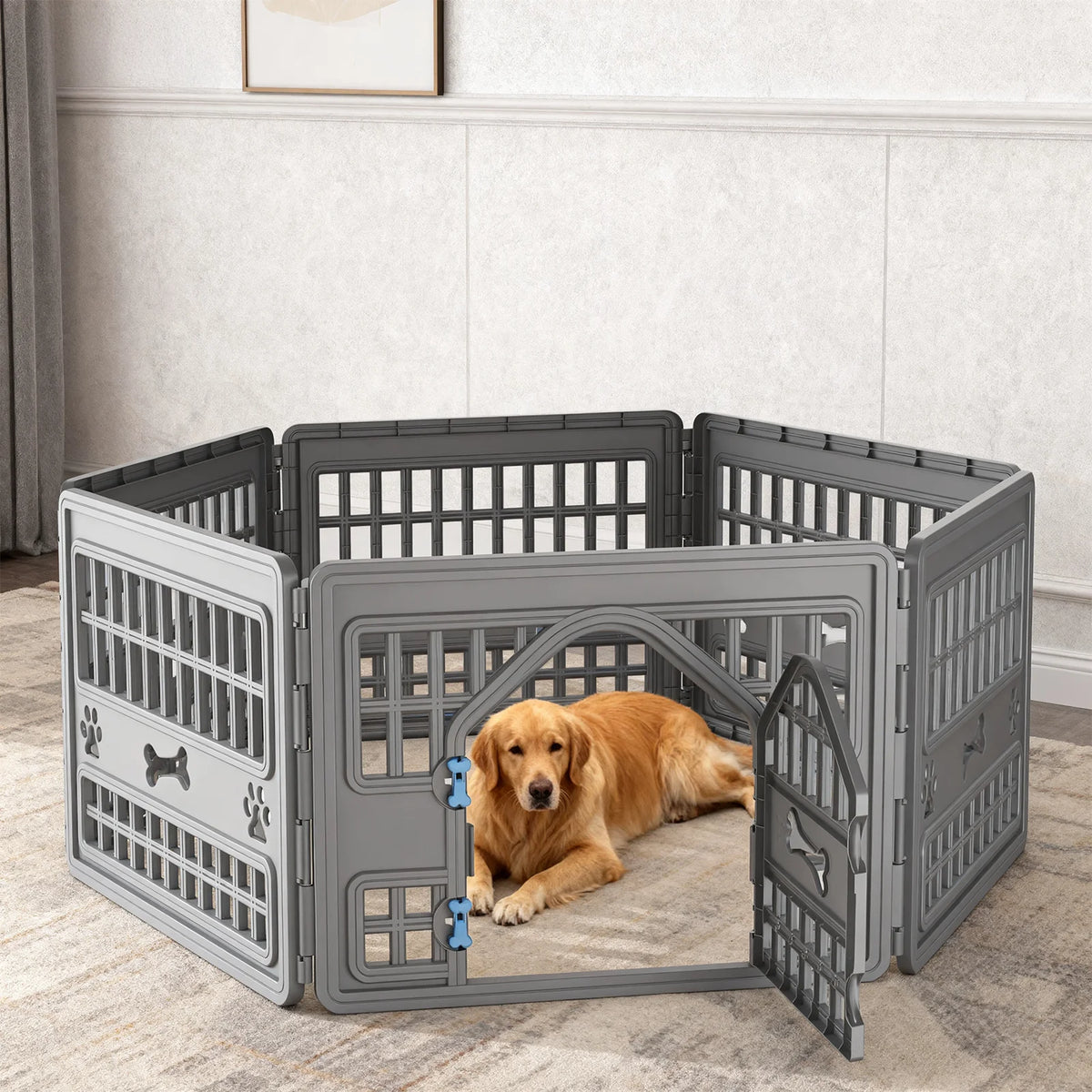 6 Panel Plastic Pet Playpen With Door For Small Dogs