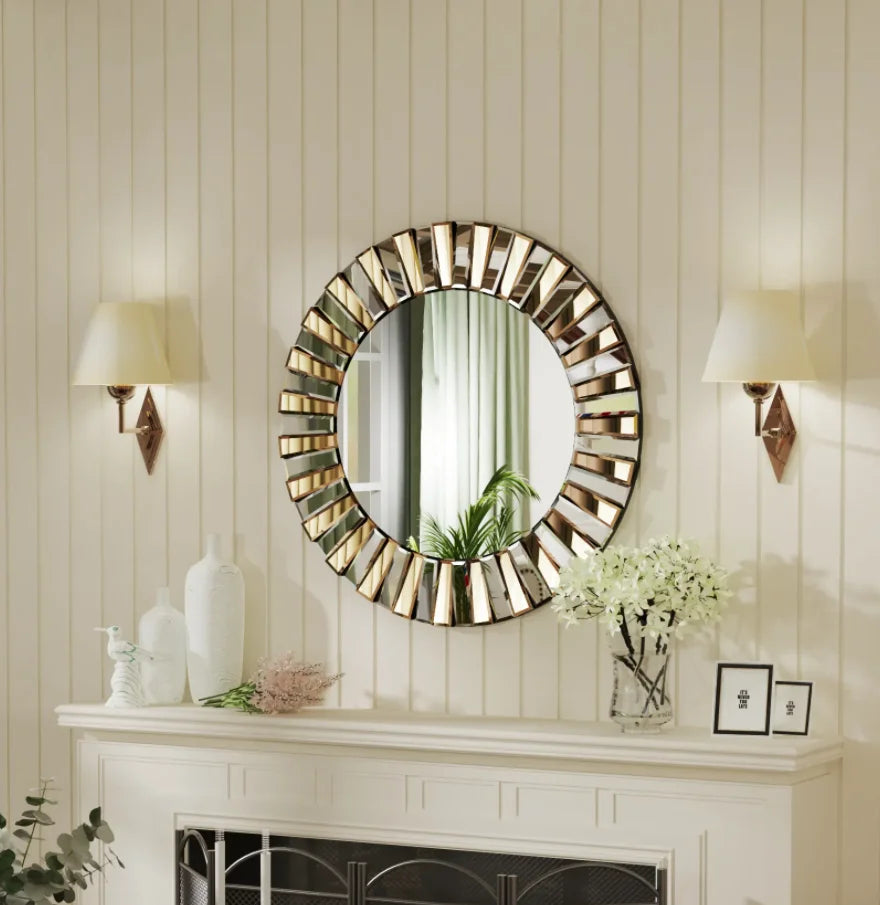 Round Starburst Decorative Glass Wall Art Mirror