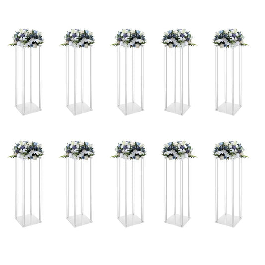 Clear 10Pcs Acrylic Wedding Flower Stand Geometric Column Rack