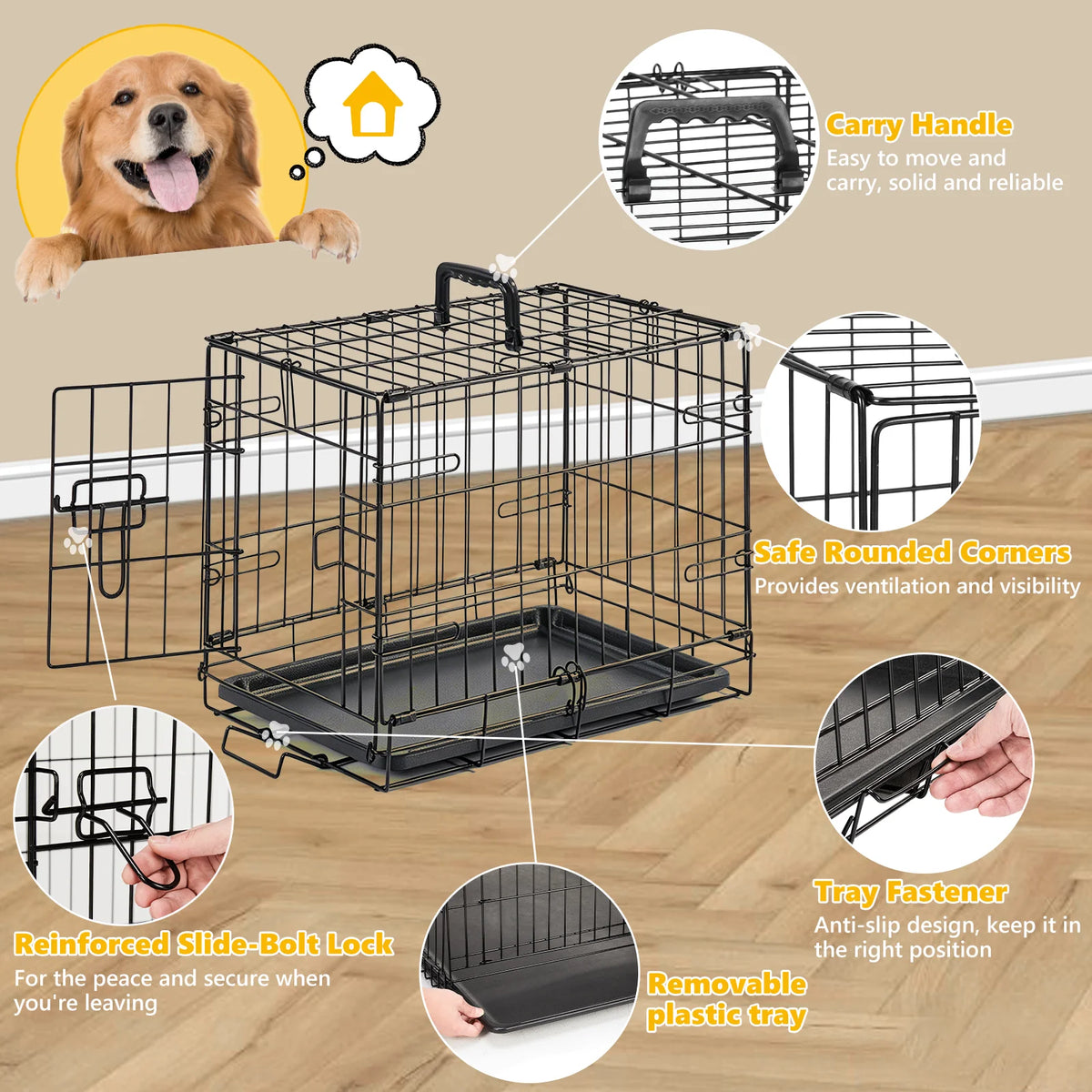 Jhk 18 Inch Single Door Metal Dog Crate With Tray