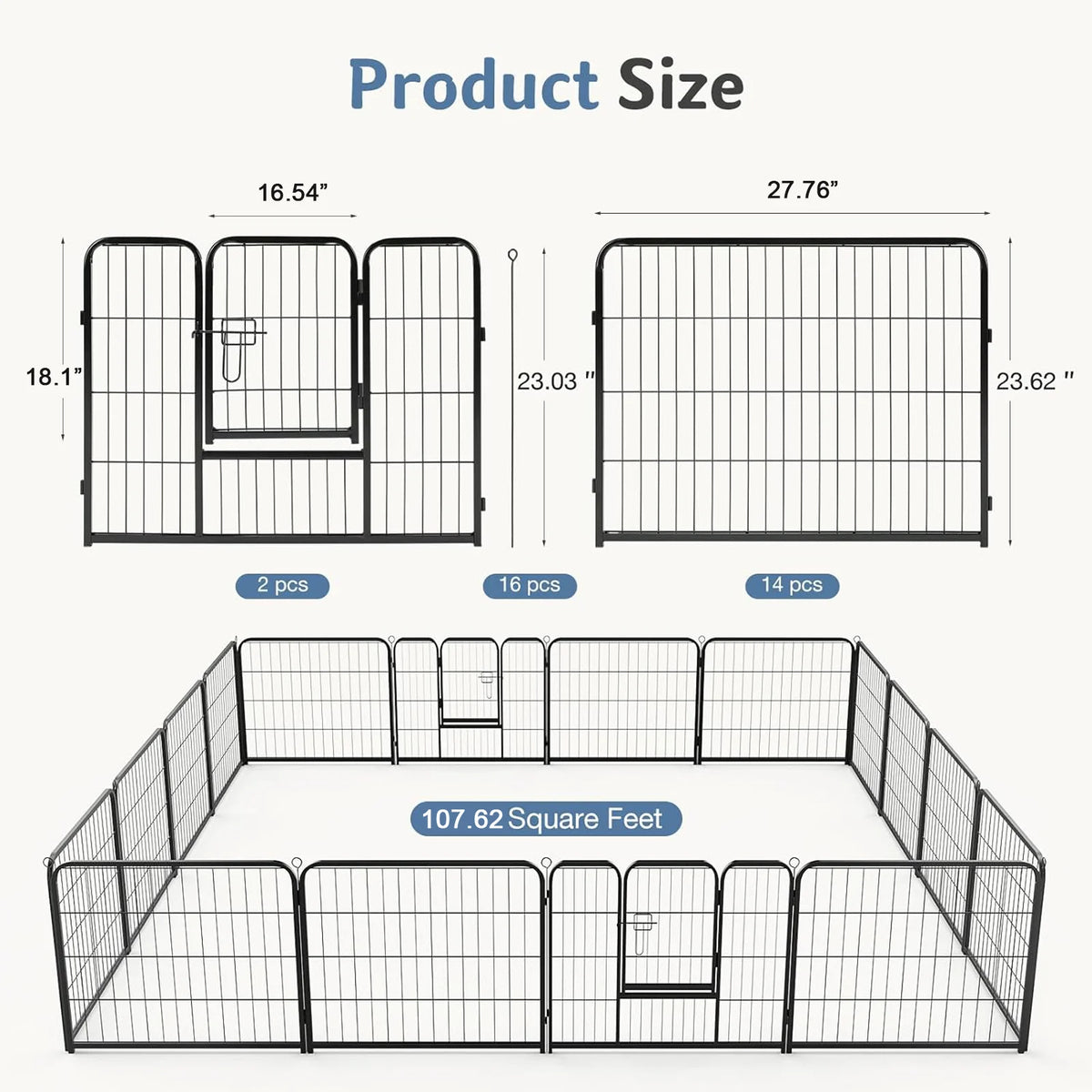 JHK 16 Panels Metal Dog Playpen Fence For Indoor Outdoor Use