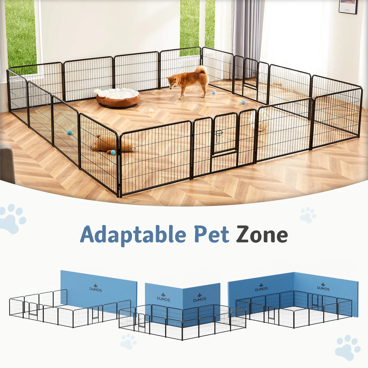 JHK 16 Panels Metal Dog Playpen Fence For Indoor Outdoor Use