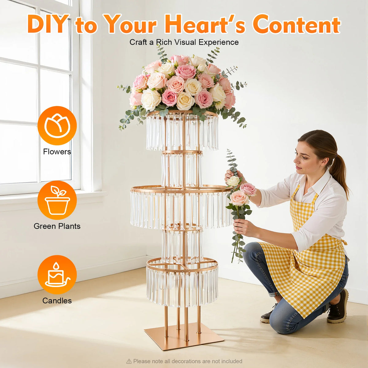 5 Tier Gold Acrylic Wedding Flower Stand Centerpiece