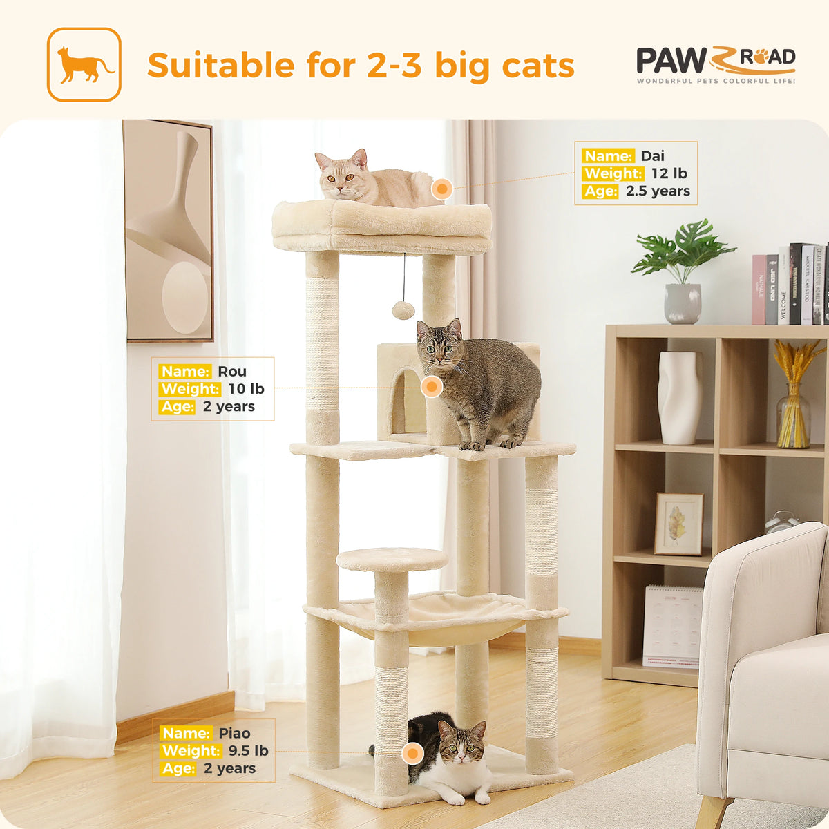 PAWZ Road 5 Level Cat Tree With Hammock And Sisal Posts