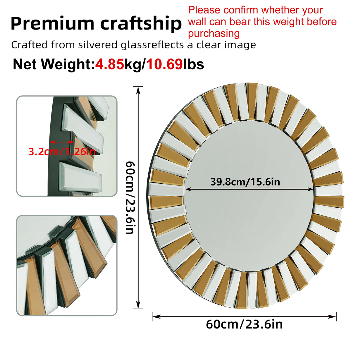 Round Starburst Decorative Glass Wall Art Mirror