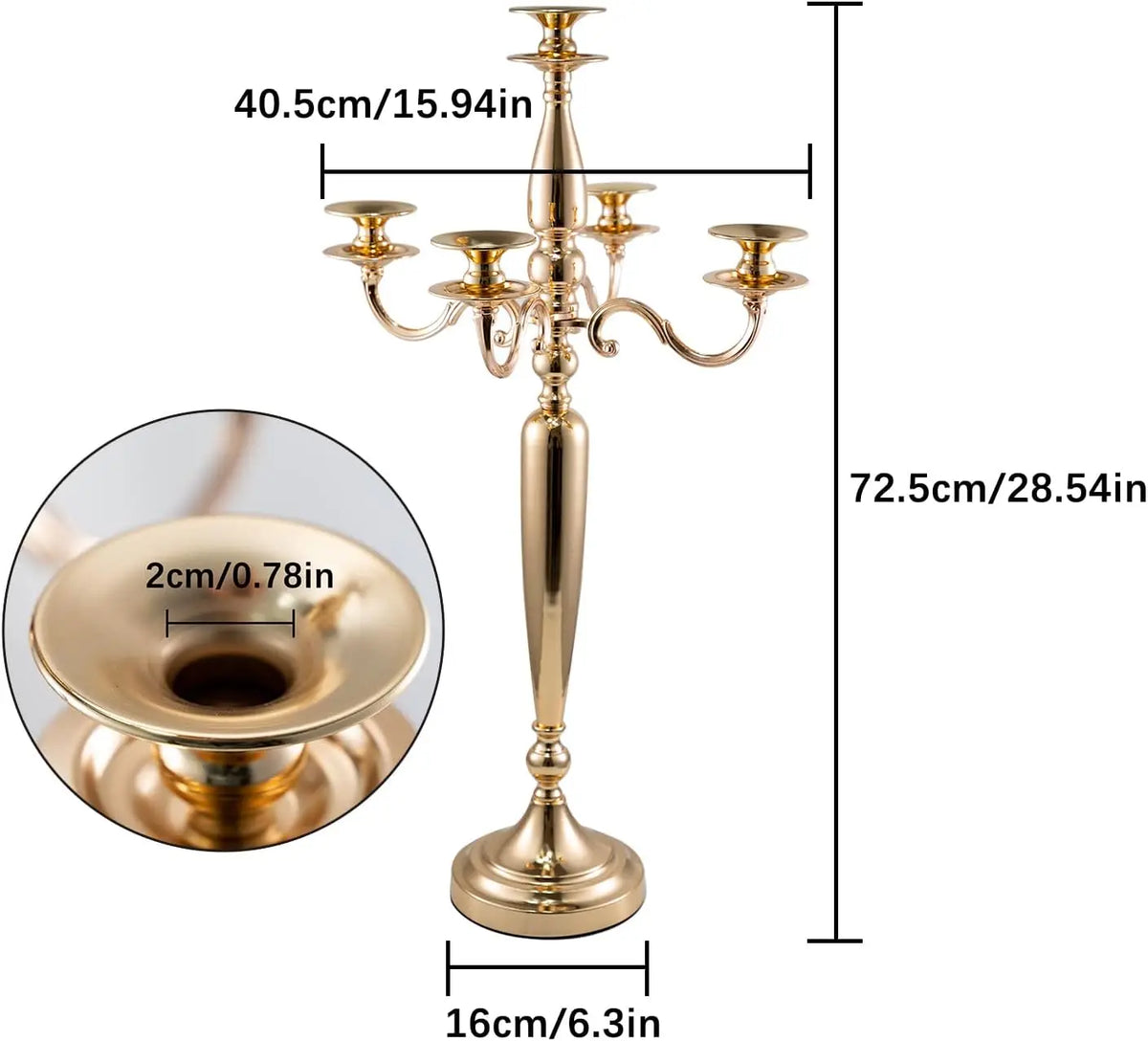 Vincigant 5 Arm Gold Metal Candelabra Candle Holder For Table Centerpieces