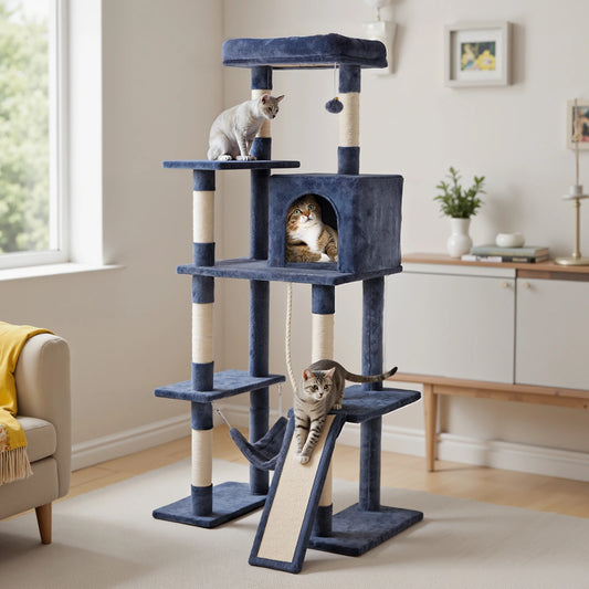JHK Tall 63 Inch Multi-Level Cat Tree With Scratching Posts And House
