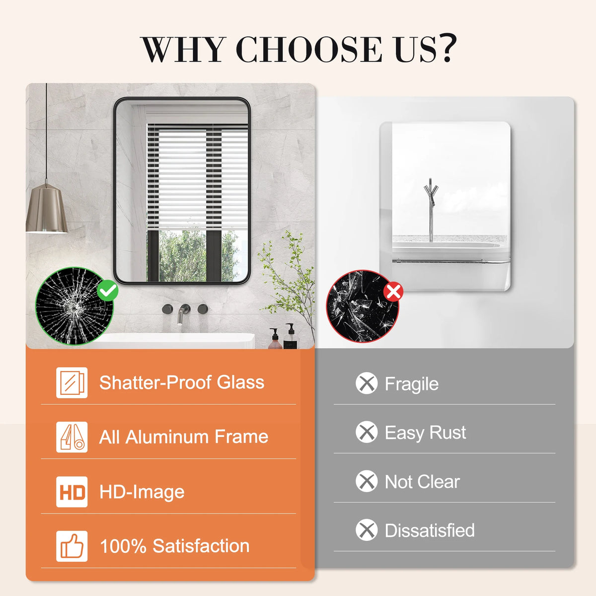 JHK Matte Metal Framed Modern Bathroom Vanity Mirror